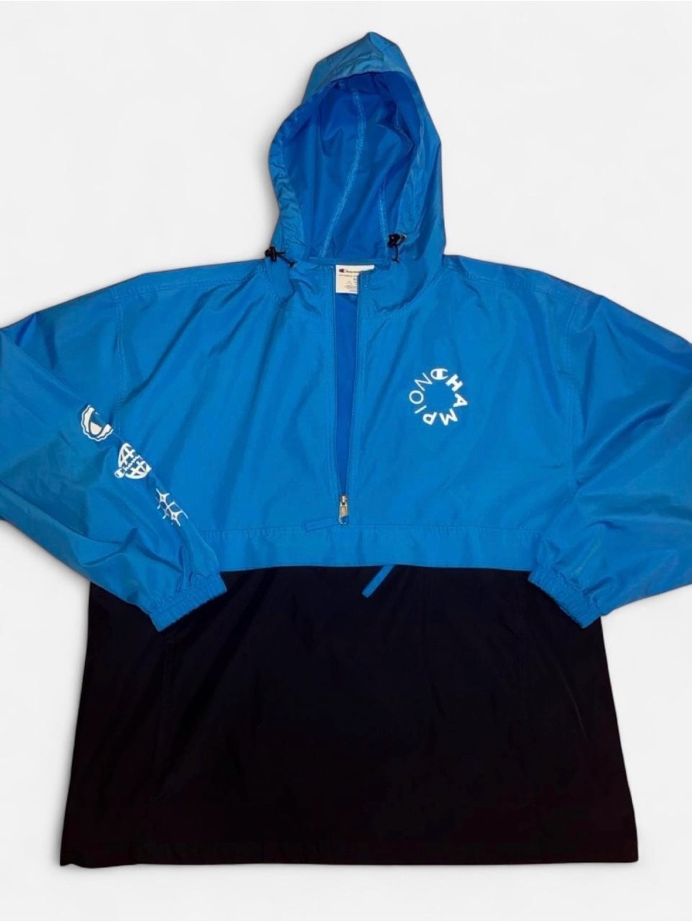 Champion Blue and Black Half-Zip Hooded Pullover